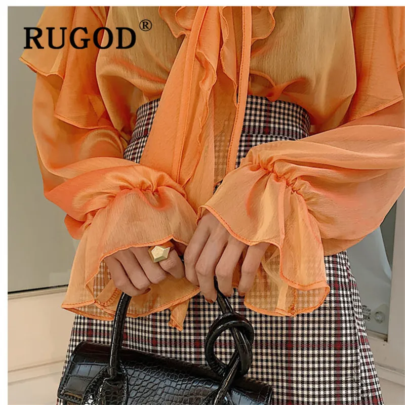 Женская блузка с v образным вырезом RUGOD элегантная оранжевая в Корейском стиле