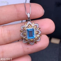 kjjeaxcmy fine jewelry natural blue topaz 925 sterling silver women pendant necklace chain support test classic
