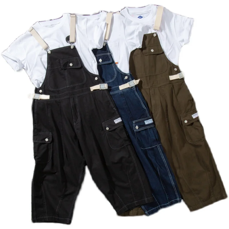 Men's denim wide-leg denim overalls overalls men's retro loose Japanese streetwear hip-hop pants