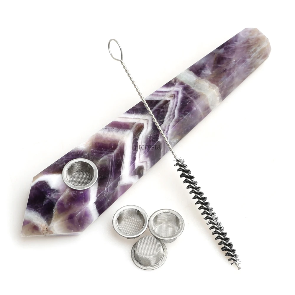 

Натуральный Аметист мечты Хрустальный драгоценный камень Табак Курительная трубка исцеляющая палочка с бесплатными фильтрами и кисточкой