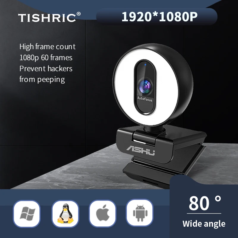 

Веб-камера TISHRIC H100 с автофокусом, 1080P, 60 кадров/с, с микрофоном