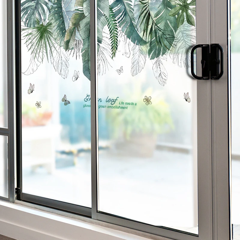 Зеленые растения пальмового листа кактус стеклянные наклейки на окна кухня