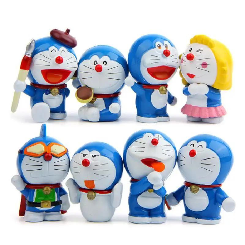 

8pcs Kawaii Doraemon Jingle Cat Mini Kawaii Animal Action Figures Collection Model Doll Decorate Statue Toys For Children Gift