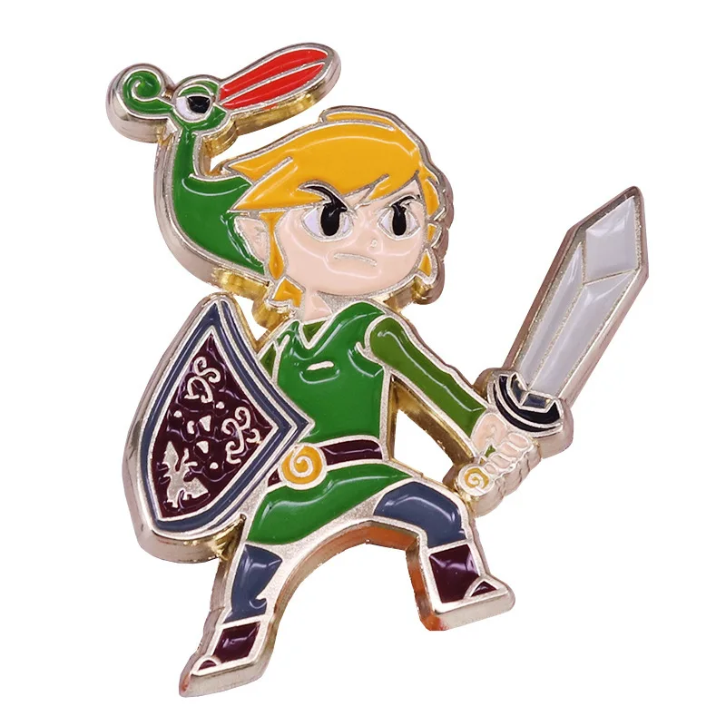 

The Legend of Zeldas Link Enamel Pins Cartoons Shield Warrior Brooches Action Adventure Game Fan Collectible Badge Jewelry Gifts