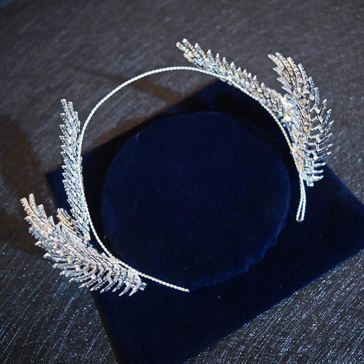 Серебряная большая корона с узором из листьев, свадебные украшения для волос, винтажная диадема, аксессуары для свадебного платья, женские Украшения для волос