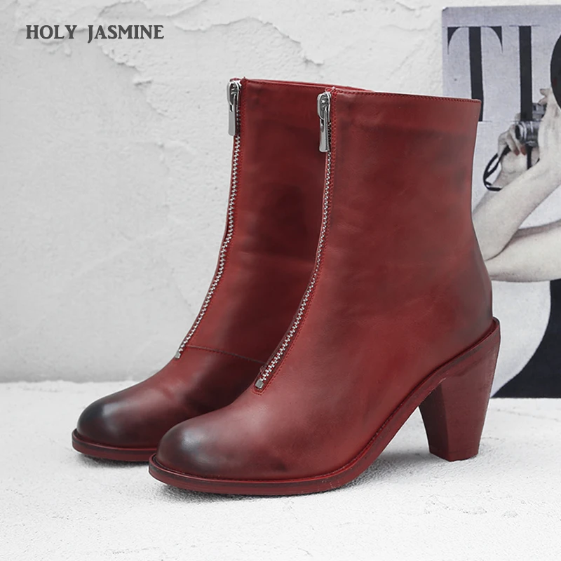 

Genuine Leather 2020 Autumn New Shoes Handsome Motorcycle Boots Zipper Decoration Runway Women Keep Warm Ankle Boots for Women