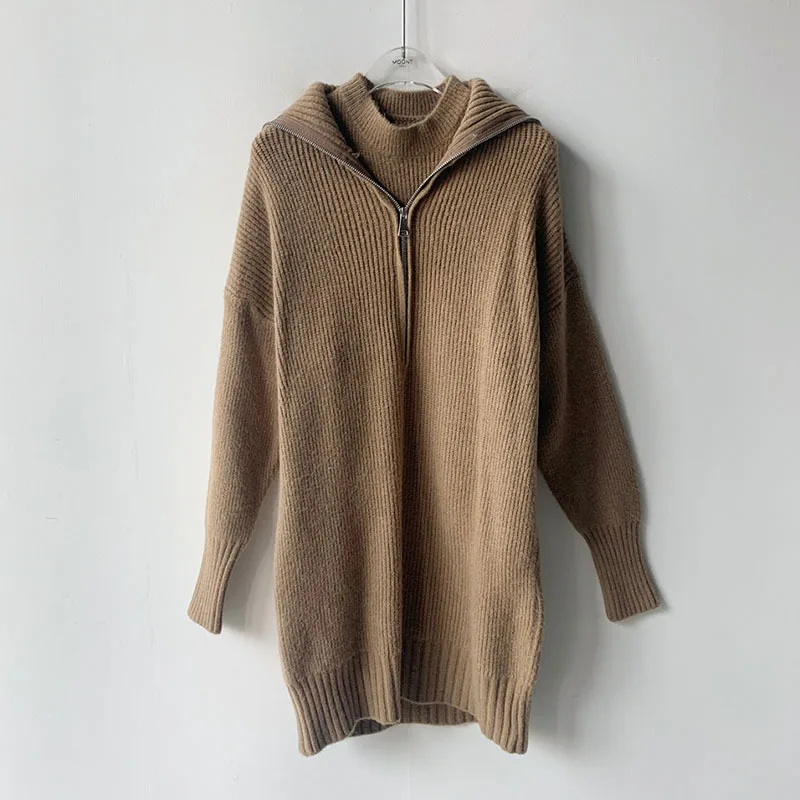 [EWQ] Spring 2022 Temperament Women New Solid Color Stand Neck Knitting Vests + Sailor Collar Zipper Design Sweater Dress 6R1347 |