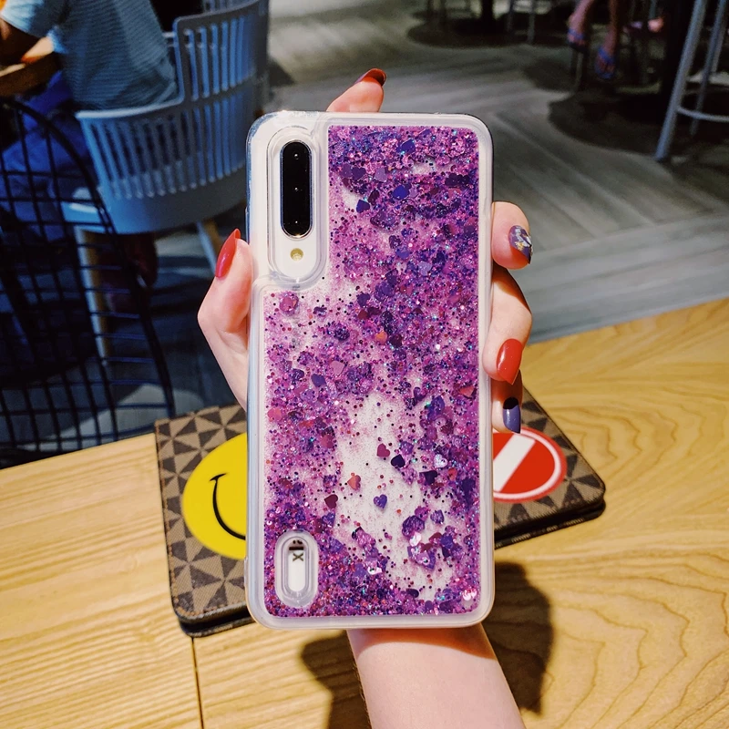 Purple Мягкий чехол из ТПУ с блестящими жидкими зыбучими песками любовь, сердце, звезды для Xiaomi mi 8 9 9T SE A1 A2 Lite A3 Red mi Note 5 Plus 6 7 Pro S2 - Цвет: Purple