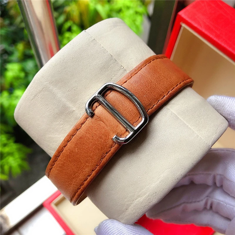 

Luxury Brand C Women Men Quartz Watch 316L Stainless Case Genuine Leather Stripe TOP Quality Square Watches For Lovers