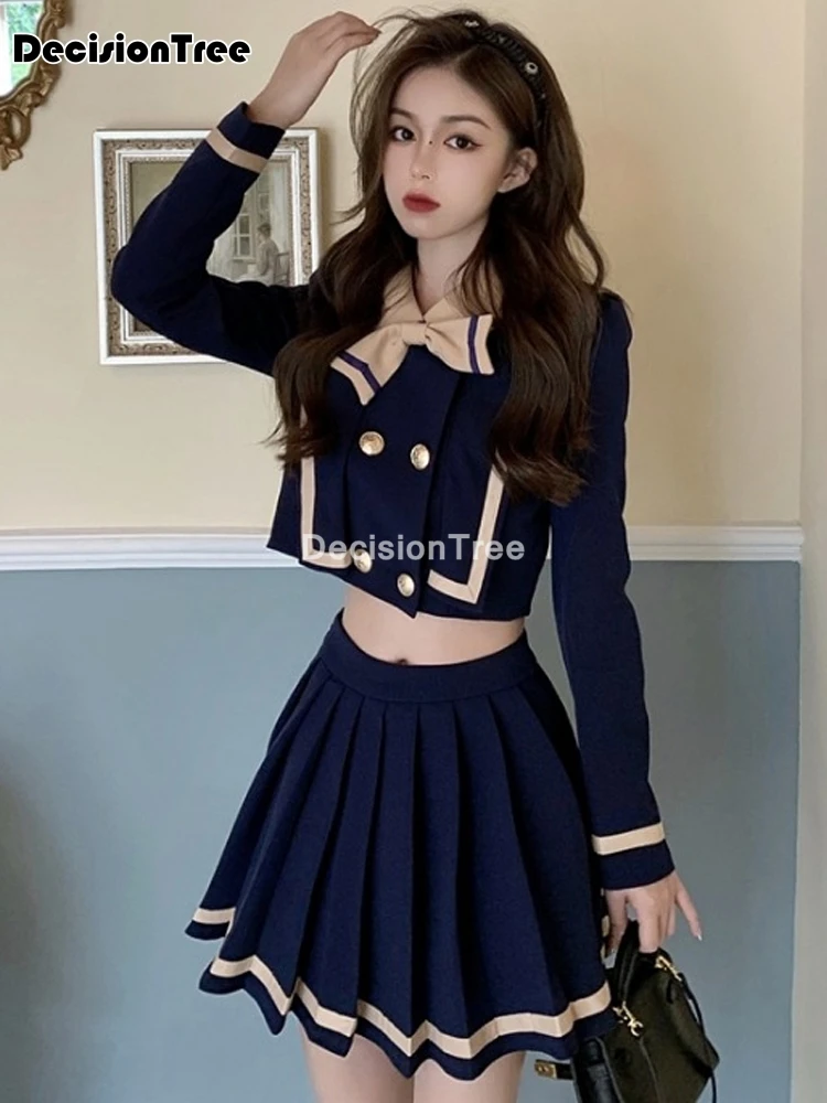 2022 девушка синего и белого цвета с матросским воротником платья школьная форма