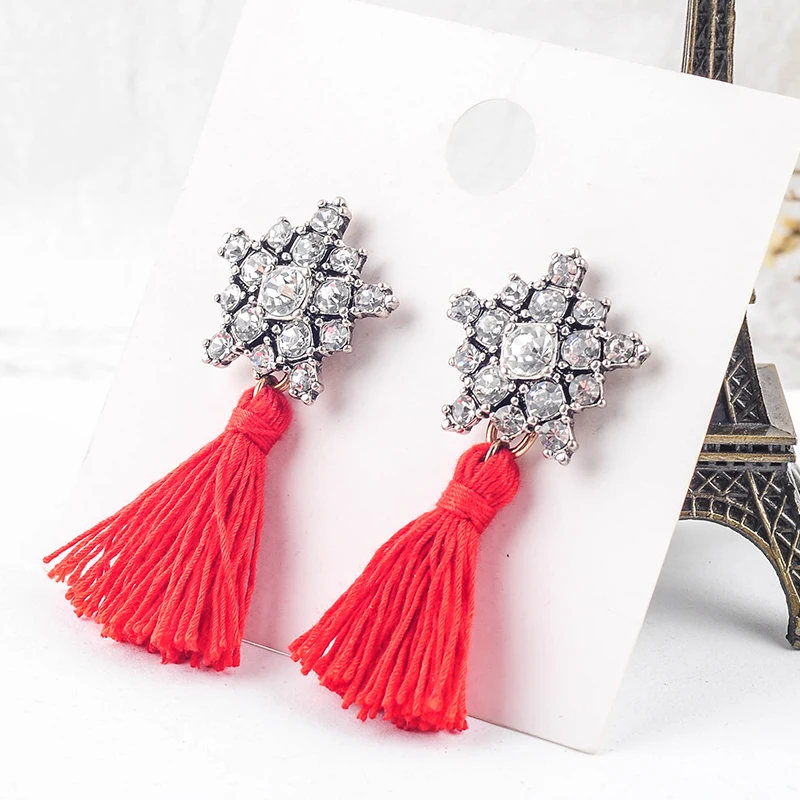2019 KPOP красные серьги кисточки с кристаллами в виде Снежинки Висячие этнические