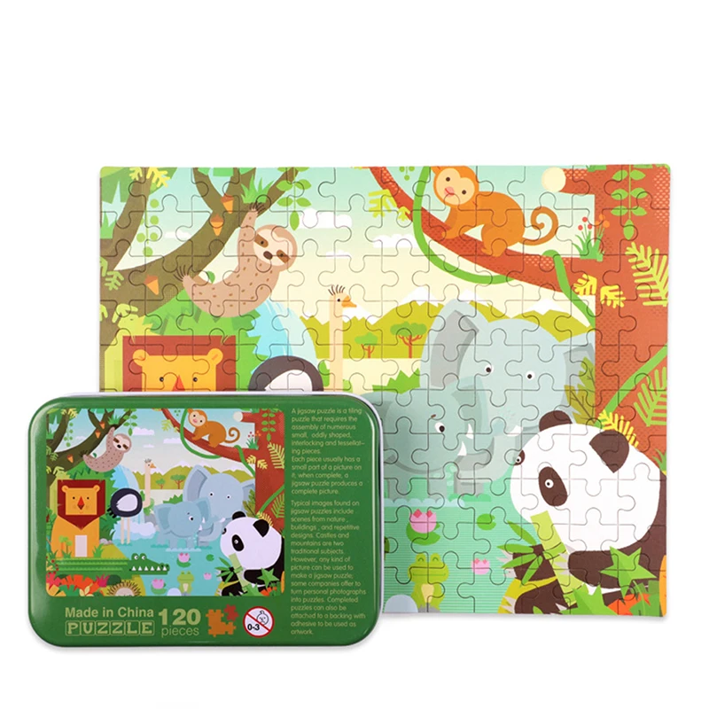 

120 Pcs/Set Wooden Jigsaw Puzzle Toys For Children Baby Cartoon Animal Puzzle Games Learning Educational Toy Wooden Puzzles