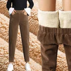 Женские плотные плюшевые вельветовые брюки 2022, Зимние Повседневные однотонные шаровары с высокой талией, женские теплые флисовые длинные брюки, брюки