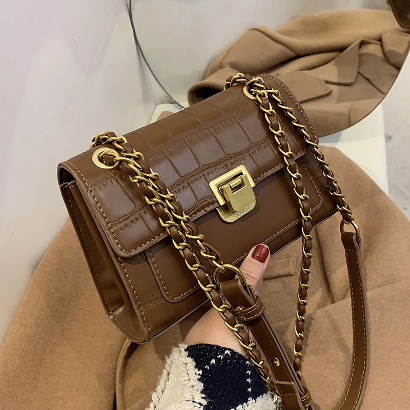 

2021 сумки-мессенджеры в клетку на цепочке для женщин, новые трендовые дизайнерские сумки через плечо с каменным узором, женская кожаная сумк...