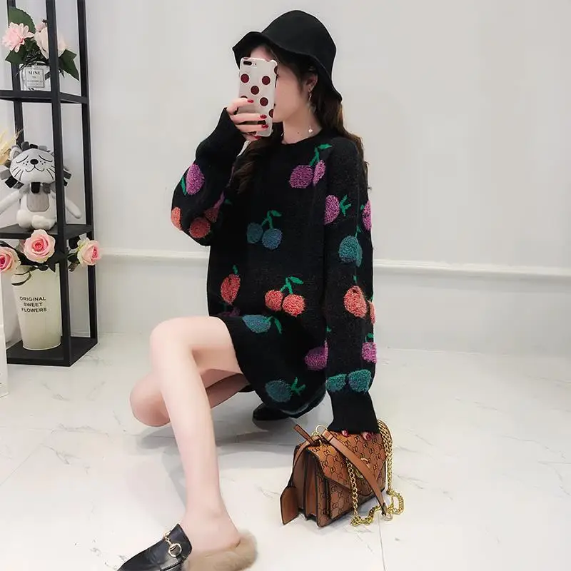 

Womens korean Fashon Street wear Loose Print Pullover Sweaters Knited Outerwear New Styles 2020