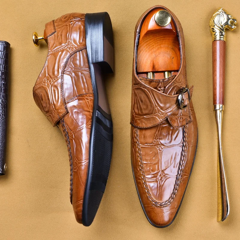 Новинка Роскошный узор Мужские модельные туфли из натуральной кожи
