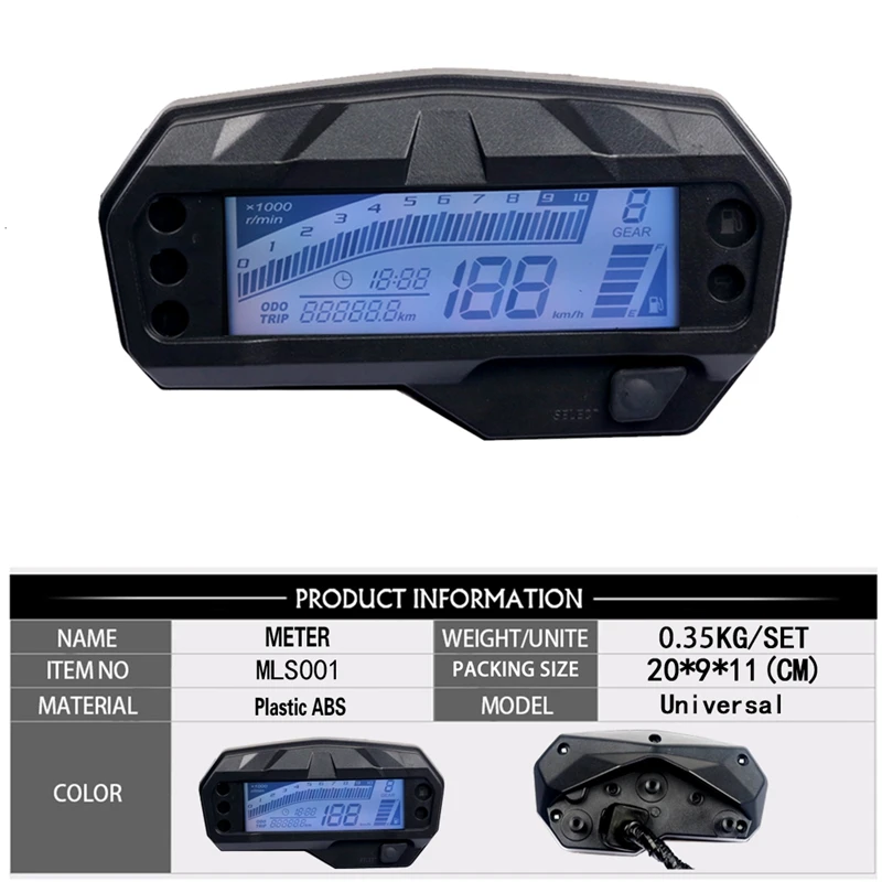 

Motorcycle LCD Speedometer Digital Tachometer Gauge 7 Color Backlight Odometer for Yamaha FZ16 with Sensor