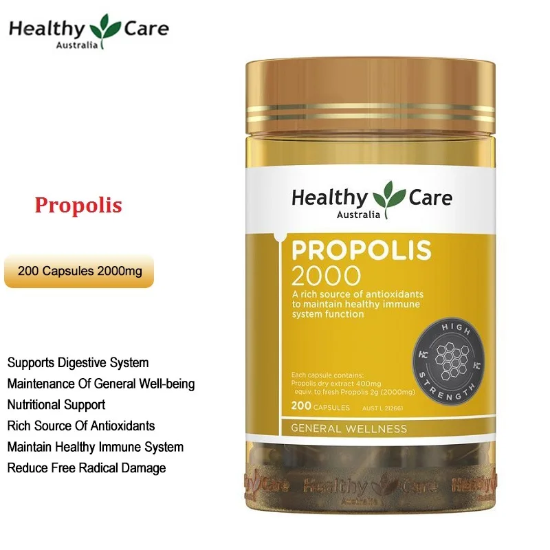 

Healthy Care Organic Propolis 2000mg 200 Capsules Flavonoid Amino Acids Vitamins Minerals General Wellness Immune System Health