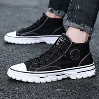 mens canvas shoes male high top casual espadrilles british style gray skateboarding vulcanized shoes comfort sneakers 2022 new