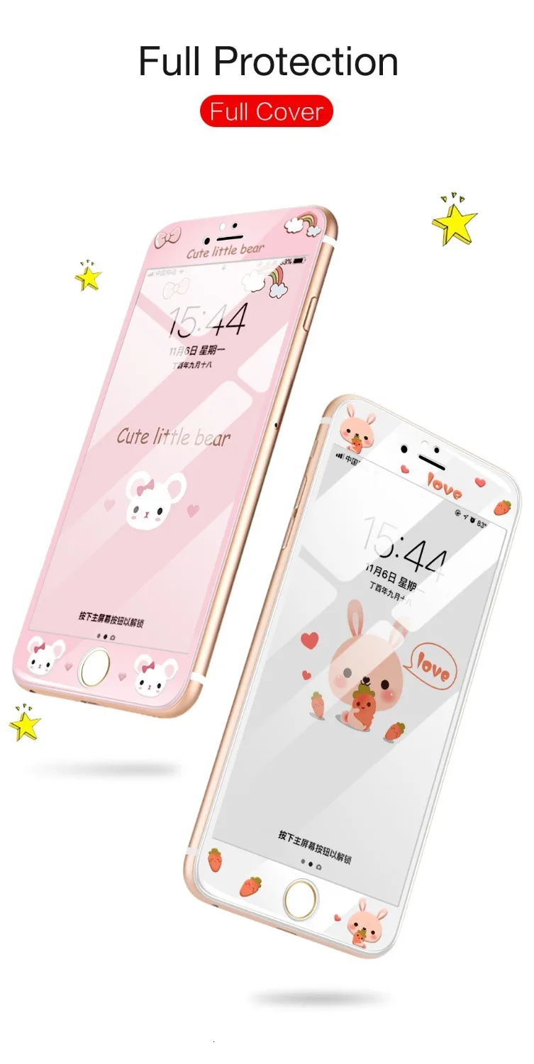 Милый мультфильм закаленное стекло для iPhone 7 8 Защитная пленка для экрана для iPhone 7 8 Plus Защитная пленка для экрана 3D мягкая твердость края