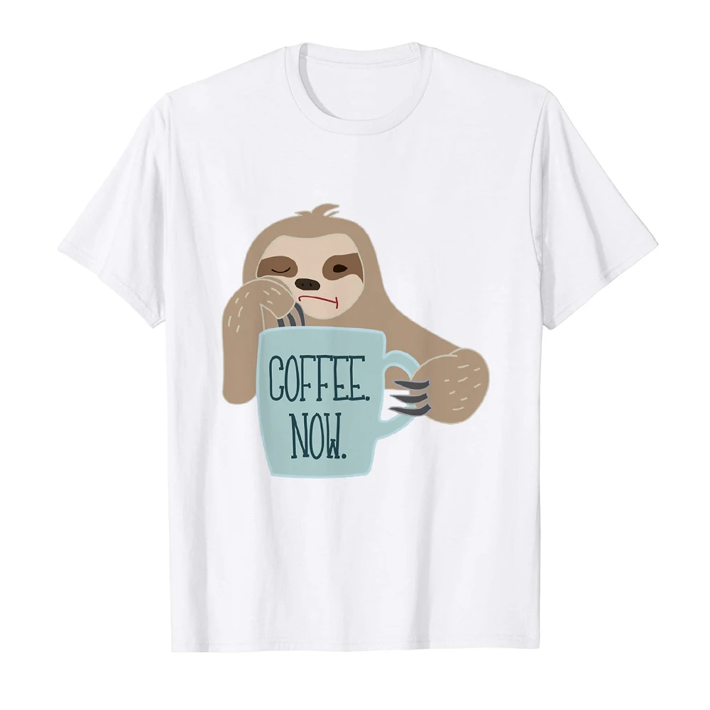 

2021 Sloth New Arrivals Woman Minimalism T-shirt COFFEE NOW Letter Print Short Sleeve Aesthetic Hipster Graphic Summer Top
