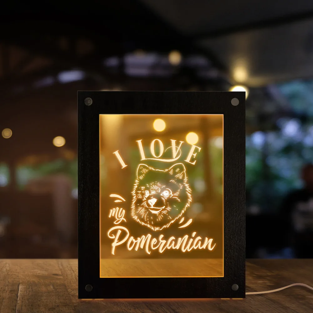 Светодиодный ночник с надписью I Love My pomerman Zwergspitz|Рамка| |