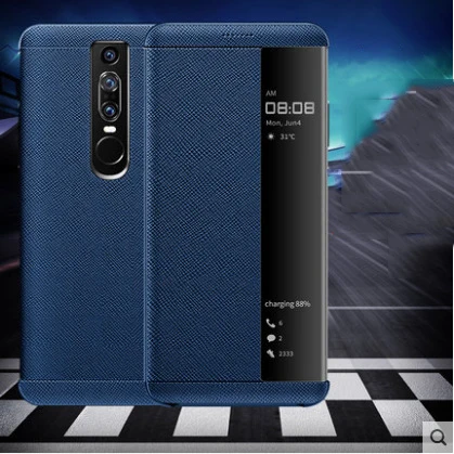 Синий Роскошный чехол из натуральной кожи для huawei mate RS с окошком для экрана, умный флип-чехол для huawei mate RS Porsche, дизайнерский чехол - Цвет: Синий