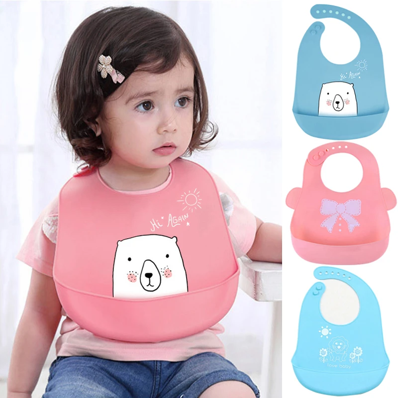 Cartoon Silicone Baby Bibs Waterproof Toddler Kids Adjustable Food Bib Baby Feeding Stuff Burp Cloth Boy Girl Bibs Apron Baberos