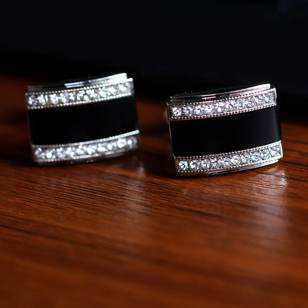 

Boxed men's Cufflinks rectangular white women's Studs Black Crystal French shirt Cufflinks Hot Sale