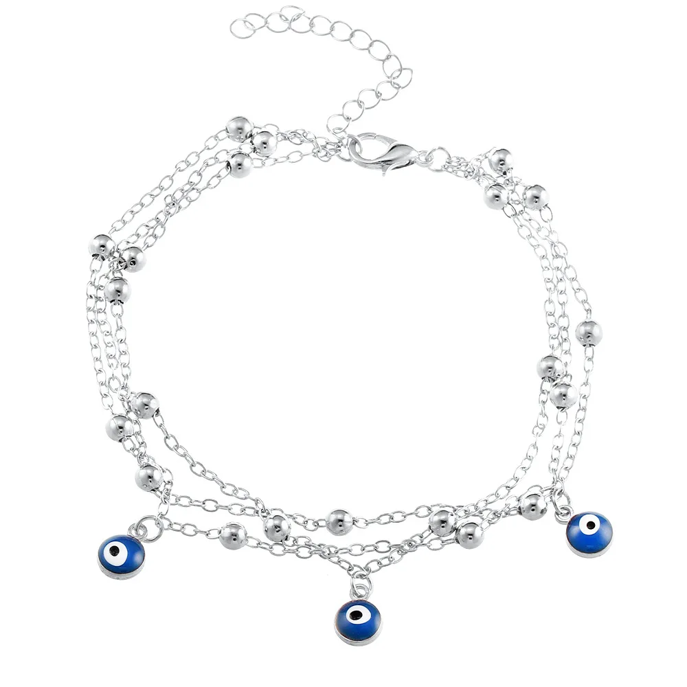 

New Bohemian Beach Anklet Turkish Blue Eye Pendant for Women Foot Jewelry Chain Bead Tassel Gold Color Wave Surfer Bracelet
