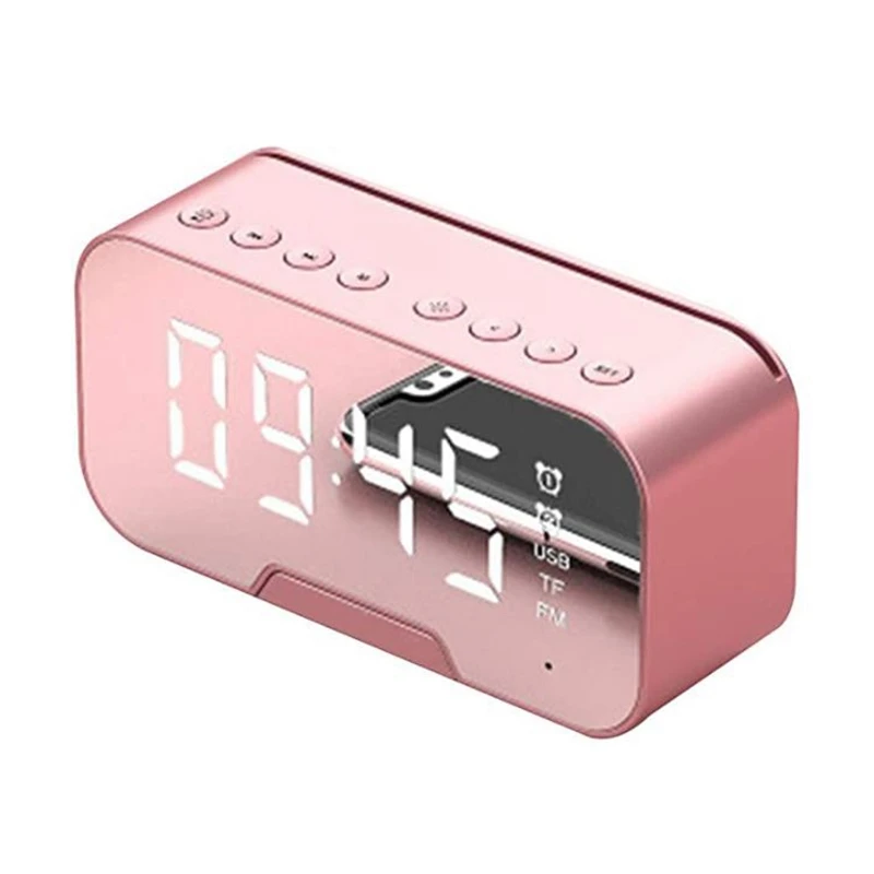 

Bluetooth Speaker,Portable LED Mirror Digital Wireless Bluetooth Speaker Alarm Clock Multifunction,Pink
