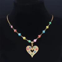 heart stainless steel islam colorful turkey eye necklace pendant gold color muslim choker necklace jewelry collar acero n5227s04