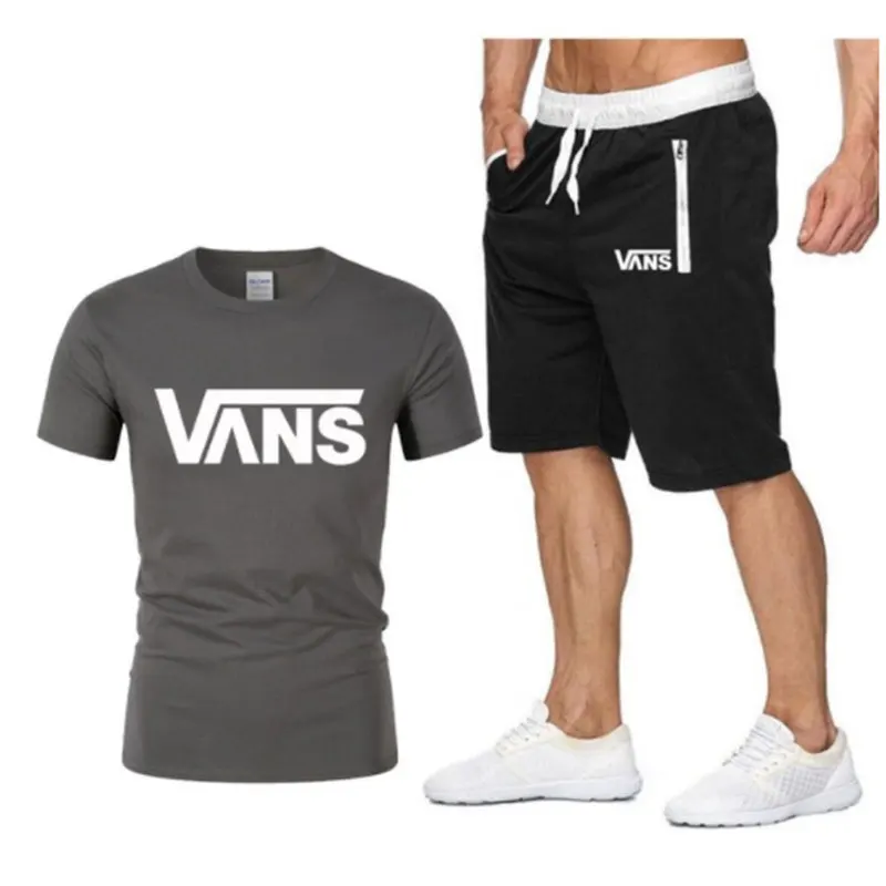 

2021 summer Men's casual printed short-sleeved suit cotton T-shirt + sports pants two-piece wicking and breathable running wear