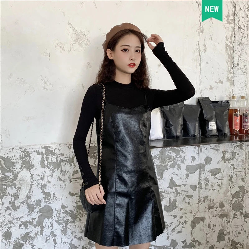 

Женский облегающий Костюм-двойка, красная и черная юбка из искусственной кожи, осень 2019