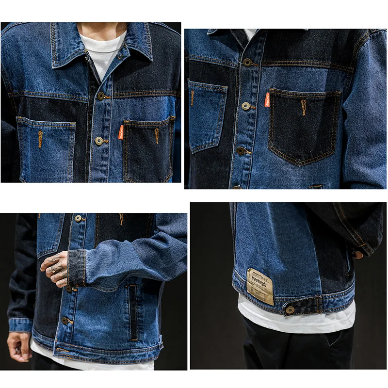 

Autumn denim jacket men's blue casual teen denim clothes lapel long sleeve denim aviator personality trend handsome coat