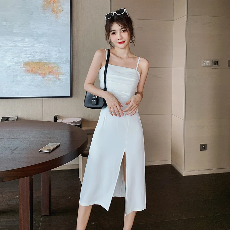 

Woman's Dress Summer Dresses 2021 Sexy Women's One-Shoulder Split Dress French Split Sling Dress Y635