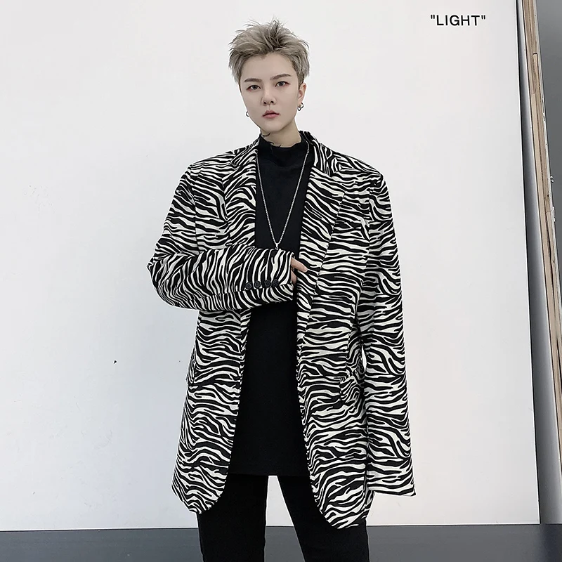 

Новинка 2020, модный мужской индивидуальный повседневный костюм с узором зебры, костюм для стилиста, костюм певицы