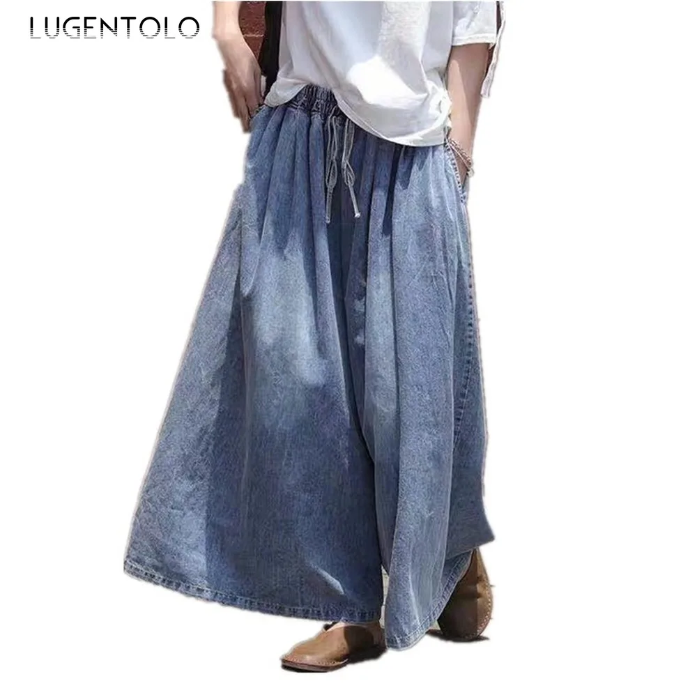 

Lugentolo Wide Leg Jeans Woman Thin Washed High Waist Loose Drawstring Versatile Autumn Casual Fashion Womens Jeans