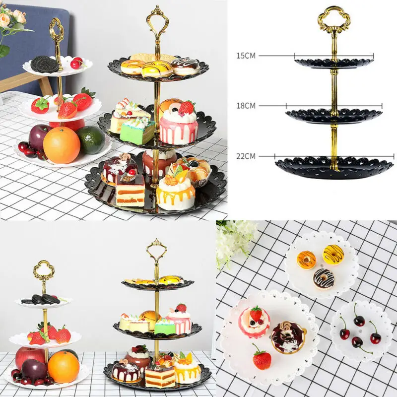 

3 Tier Cake Stand New Bakeware Plastic Tray Display Afternoon Tea Wedding Plates Party Tableware Rack Cake Decorating Tools