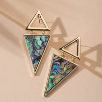 fyjs unique light yellow gold color geometric shape white and colorful shell stud earrings with rhinestone jewelry
