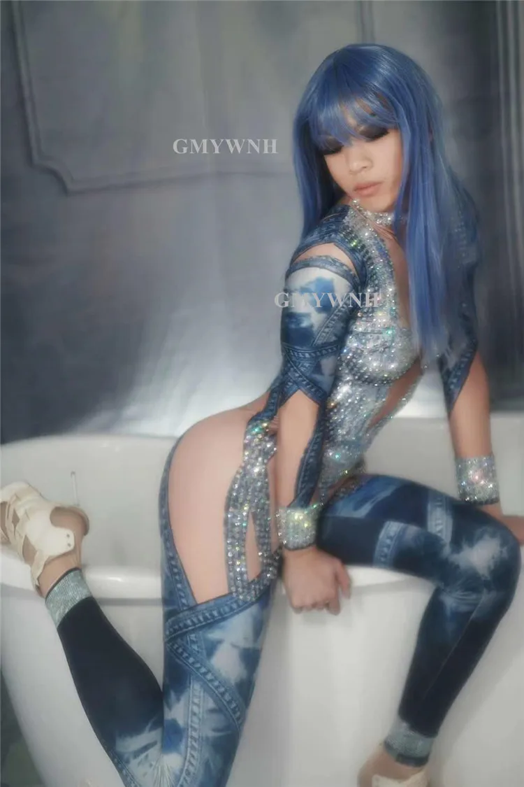 Танцевальная одежда для вечеринки T58 сценические костюмы джинсовый комбинезон с