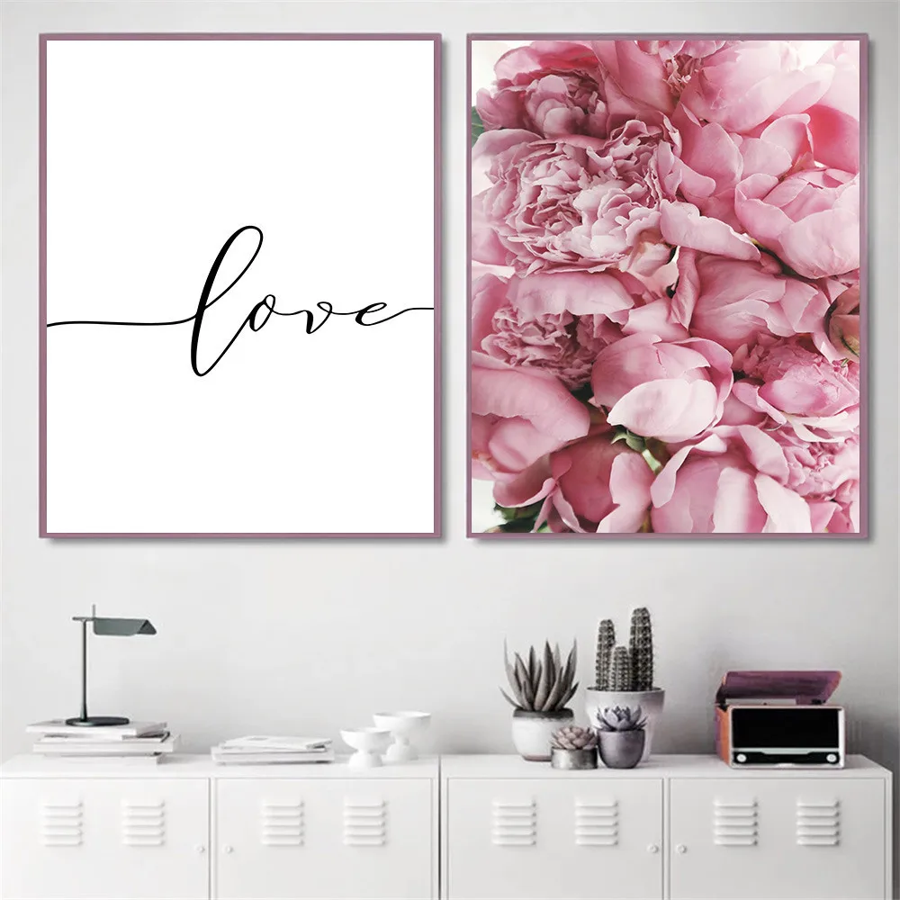 

Pink Flower Love Quote Canvas Painting Nordic Floral Rose Posters And Prints Minimalist Wall Art Picture Living Room Home Decor