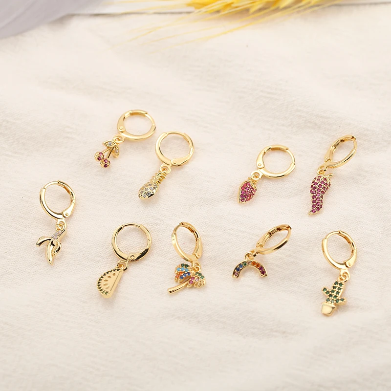 Женские серьги подвески в виде фруктов медные Корейском стиле с фианитом