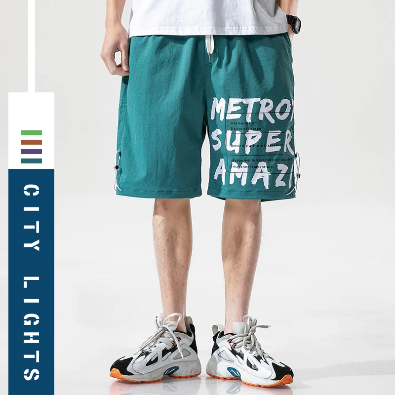 

Шорты-карго мужские свободного покроя, повседневные штаны в стиле хип-хоп, однотонные пляжные дышащие, уличная одежда с надписью, лето
