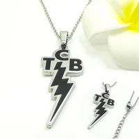 men women stainless steel letter tcb lightning pendant necklace silver plated collar elvis fans commemorate jewelry wholesale
