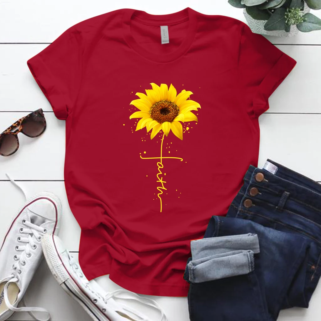 Женская футболка с принтом в виде подсолнухов стиле Харадзюку коротким рукавом и