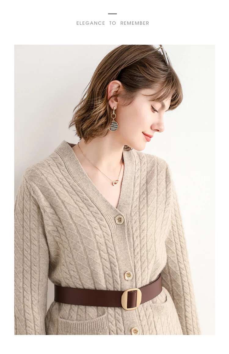 

Sweater female autumn winter new 2020 loose 100% all wool casual knit cardigan jacket top