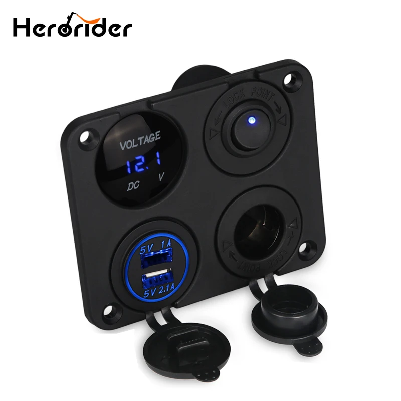 

Зарядное устройство с двумя usb-разъемами Herorider 12 В + выключатель без выключения + светодиодный вольтметр 4 в 1 панель зарядного устройства для ...