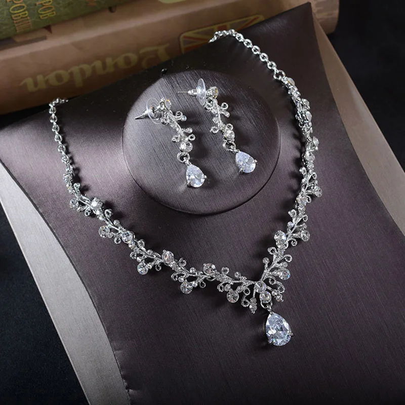 Necklace Set Pin Свадебные комплекты ювелирных изделий барокко круглый набор с тиарой полный круг Корона Ожерелье Серьги Королева Принцесса пышный день рождения корона ребенок - Окраска металла: Necklace Set Pin