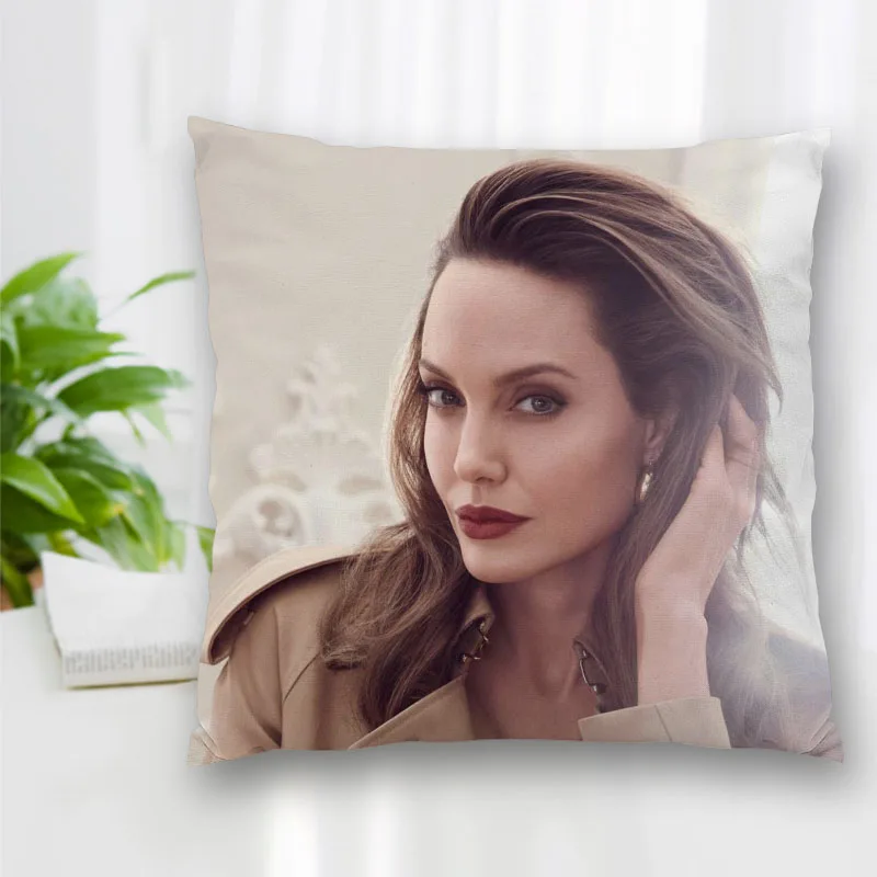 Custom Angelina Jolie Actor Pillow Slips Polyester Decorative Pillowcases Zipper Case Pillowcase Cover Square 40x40cm | Дом и сад